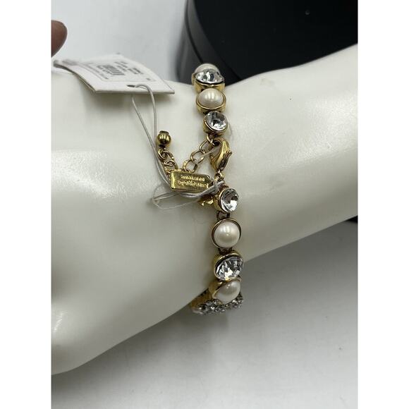 Kate Spade NY Gold Plated Crystals White Faux Pearls Pick a Pearl Bracelet New - Picture 13 of 16